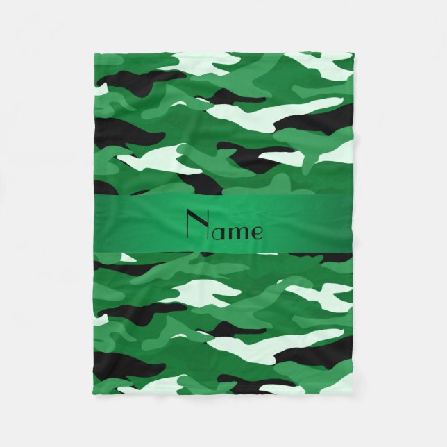 Couverture Polaire Nom personnalisé vert camouflage vert rayure (Devant)