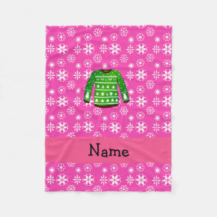 Couverture Polaire Nom personnalisé vert moche chandail de Noël rose