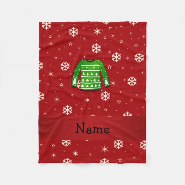 Couverture Polaire Nom personnalisé vert moche pull de Noël (Devant)