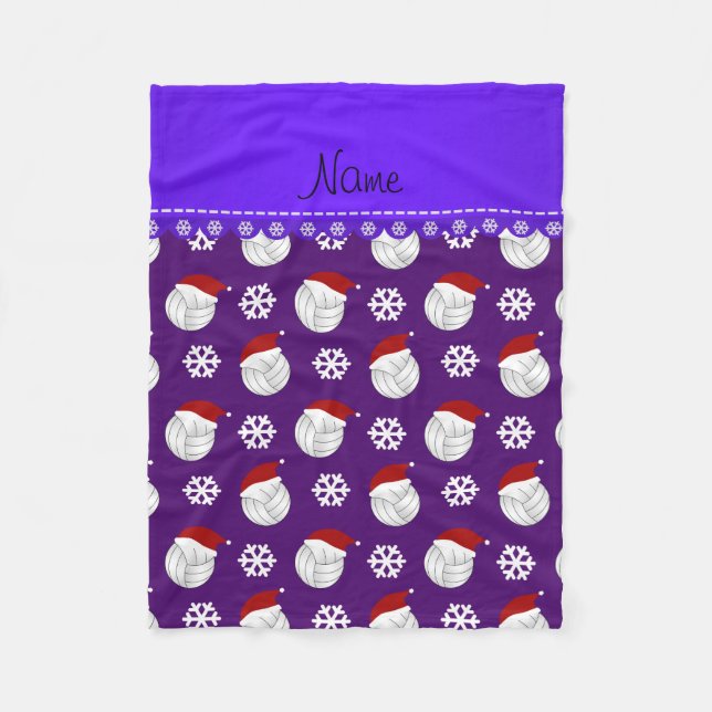 Couverture Polaire Nom personnalisé violet volleyballs santa chapeaux (Devant)