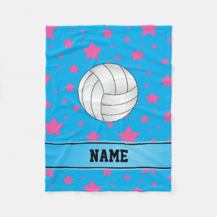 Couverture Polaire Nom personnalisé volleyball bleu rose étoiles