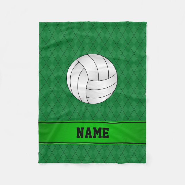 Couverture Polaire Nom personnalisé volleyball Jacquard vert (Devant)