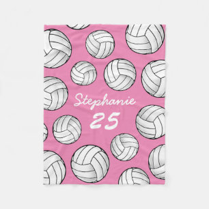 Couverture Polaire Nom personnalisé Volleyball Pink Fleece Blanche