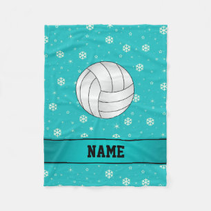 Couverture Polaire Nom personnalisé volleyball turquoise flocons de n