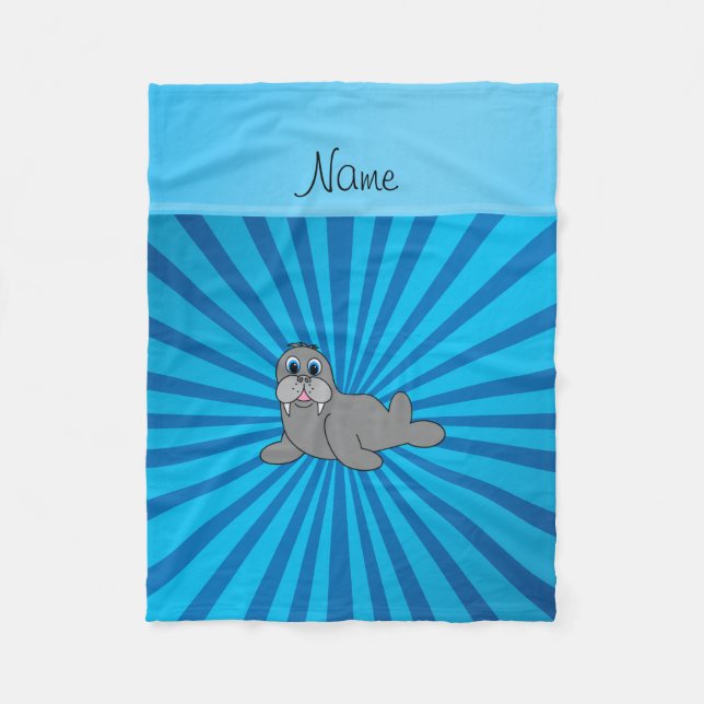 Couverture Polaire Nom personnalisé walrus bleu sunburst (Devant)