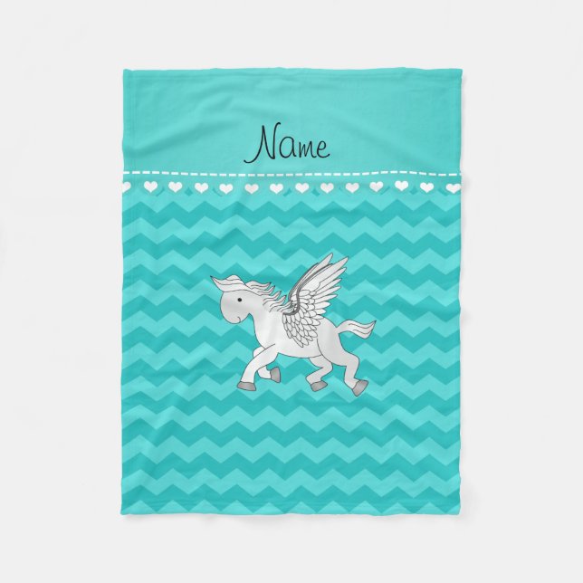 Couverture Polaire Nom personnel pegasus turquoise chevrons (Devant)