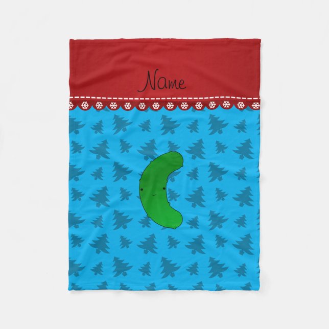 Couverture Polaire Nom pickle ciel bleu noël arbres (Devant)