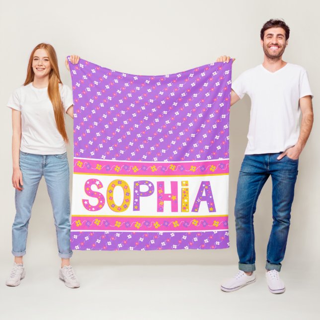 Couverture Polaire Nom signifiant Sophia rose jaune violet étoile de  (En situation)