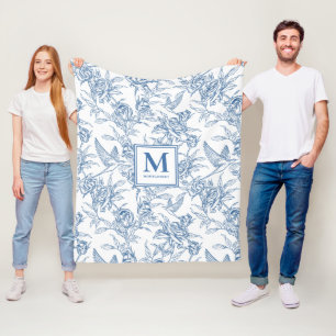 Couverture Polaire Nom Toile de Jouy Française Bleue