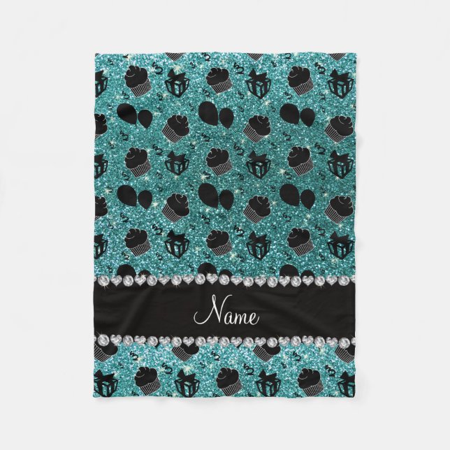 Couverture Polaire Nom turquoise parties scintillant cupcakes ballons (Devant)
