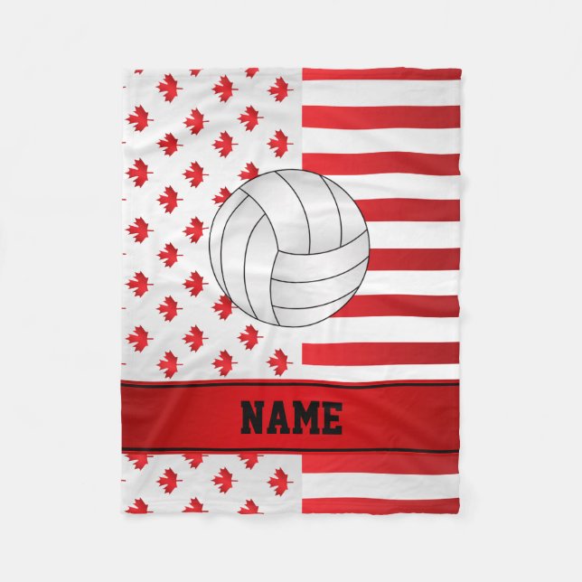 Couverture Polaire Nom volleyball patriotique érable rayures feuilles (Devant)