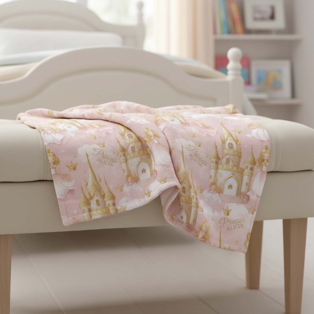 Couverture Polaire Nom Votre Princesse et Château Rose ID1053 (Créateur téléchargé)