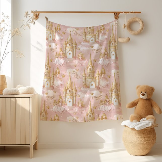 Couverture Polaire Nom Votre Princesse et Château Rose ID1053 (Créateur téléchargé)