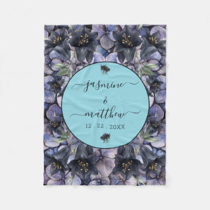 Couverture Polaire Noms de Couple Floral Noir Classique Mariage