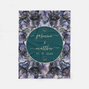 Couverture Polaire Noms de Couple Floral Noir Classique Mariage