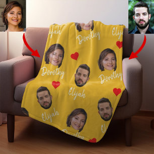 Couverture Polaire Noms de couple personnalisés et photo, Jaune moder