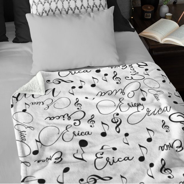 Couverture Polaire Noms et notes musicales assorties noir et blanc (Créateur téléchargé)