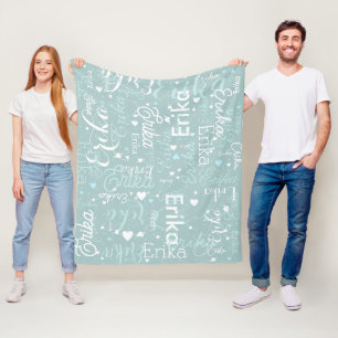 Couverture Polaire Noms personnalisés Coeurs Romantique bleu omniprés