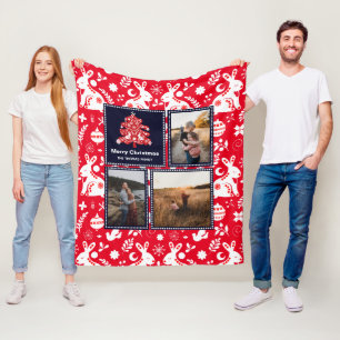 Couverture Polaire Nordic Folk Motif Festive de Noël Photo Arbre de N