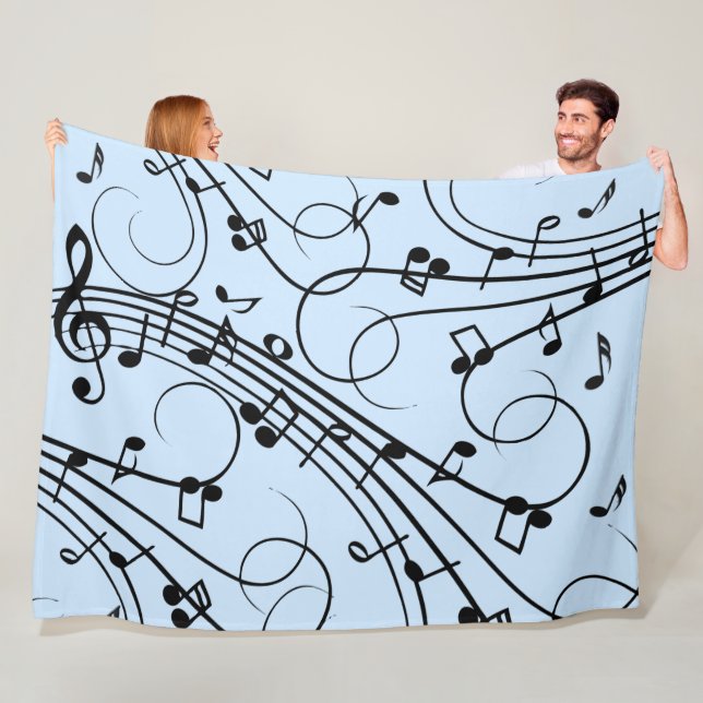 Couverture Polaire Notes de musique fantaisie Bleu (En situation)
