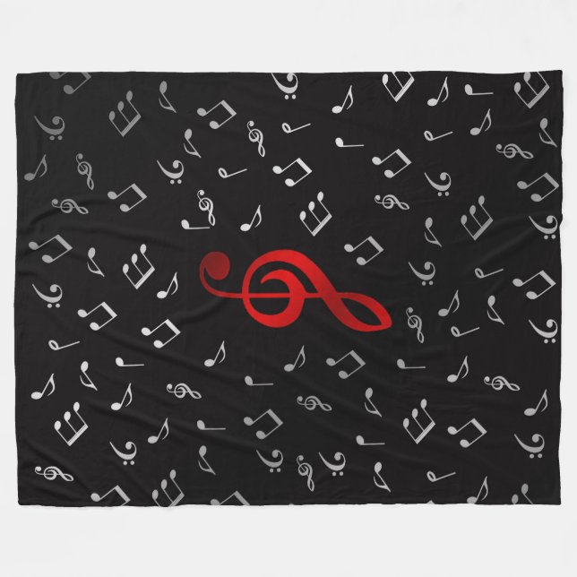Couverture Polaire notes de musique rouge et noir argenté (Devant (Horizontal))