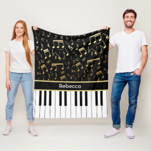 Couverture Polaire Notes et clés d'or personnalisées de piano