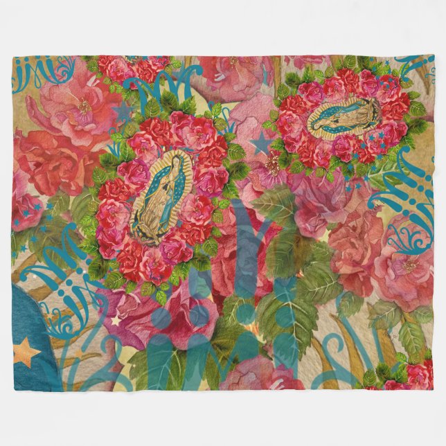 Couverture Polaire Notre-Dame de Guadalupe & Blanche en polaire Rose (Devant (Horizontal))