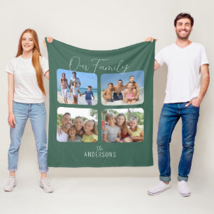 Couverture Polaire Notre Famille Calligraphie Script 4 Photos Vert