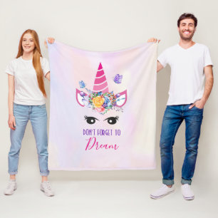 Couverture Polaire N'oubliez pas de rêver une licorne rose