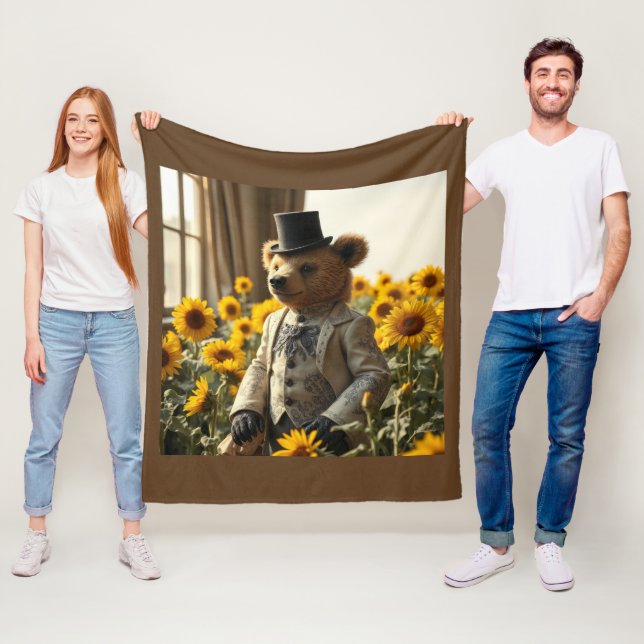Couverture Polaire Nounours chic dans les tournesols (En situation)