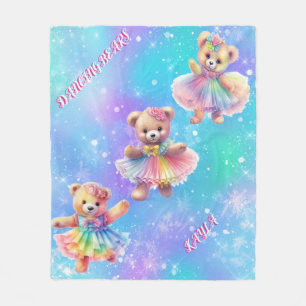 Couverture Polaire Nounours dansants en robes arc-en-ciel pour filles