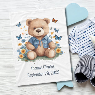 Couverture Polaire Nounours Teddy Bear Papillons Bébé Personnalisé