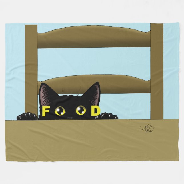 Couverture Polaire Nourriture pour chat noir humour drôle chat affamé (Devant (Horizontal))