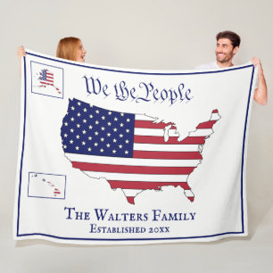 Couverture Polaire Nous le Peuple, Carte USA Stars & Stripes, Nom de 
