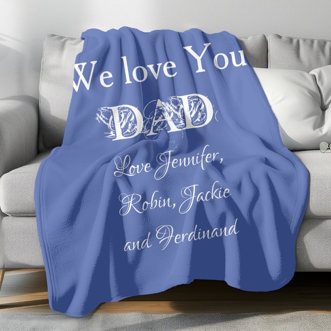 Couverture Polaire Nous T'Aimons Papa Script Noms Enfants Simple Mign ("We Love You DAD" super comfy light blue fleece blanket.)
