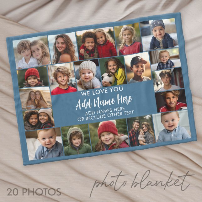 Couverture Polaire Nous vous aimons - 20 Collage de photos Bleu (Photo Blanket - Customize with your favorite pictures)