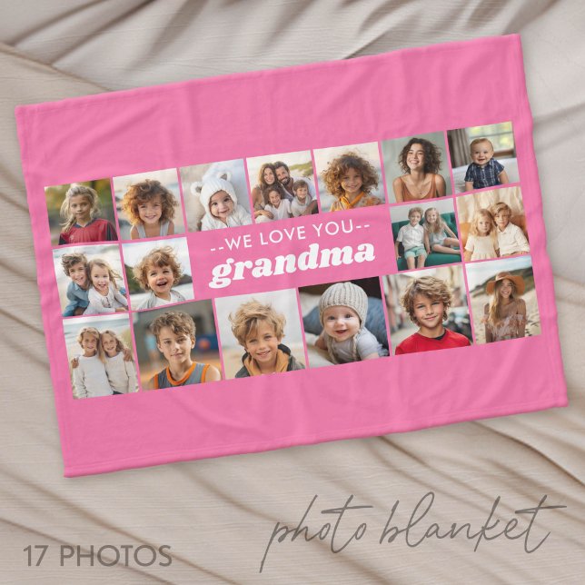 Couverture Polaire Nous vous aimons grand-mère - 17 collage de photos (Photo Blanket - Personalize with Your Photos)