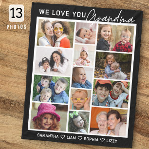 Couverture Polaire Nous Vous Aimons Mamie 13 Collage Photo Noir