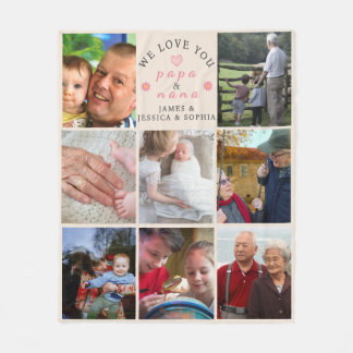 Couverture Polaire Nous vous aimons Papa & Nana - Photo personnalisée