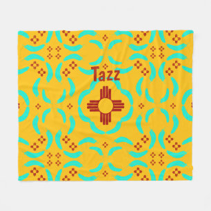 Couverture Polaire Nouveau-Mexique Red Zia Turquoise Plumes