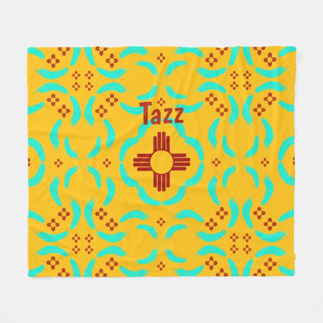 Couverture Polaire Nouveau-Mexique Red Zia Turquoise Plumes (Devant (Horizontal))