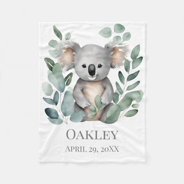 Couverture Polaire Nouveau nom de bébé Date de naissance Koala Ours (Devant)