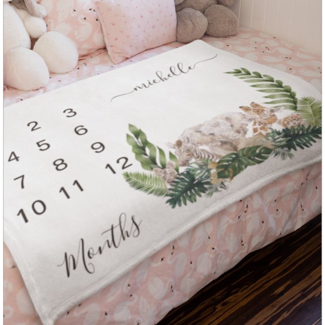 Couverture Polaire Nouvel bébé Jalon Jalon Jungle Animal Keepsaké (Créateur téléchargé)