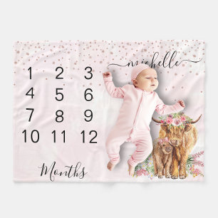 Couverture Polaire Nouvel enfant Jalon de bébé Highland Cow Rose