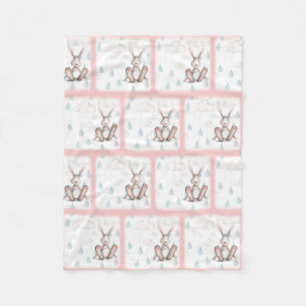 Couverture Polaire Nuages de Bunny et gouttes de pluie - rose