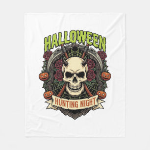 Couverture Polaire Nuit de chasse d'Halloween Roses de crâne à cornes