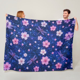 Couverture Polaire Nuit de fleur de cerisier de rêve avec Drago