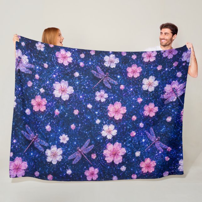 Couverture Polaire Nuit de rêve fleuri avec fleurs de cerisier (En situation)
