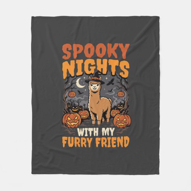 Couverture Polaire Nuit des alpagas d'Halloween (Devant)