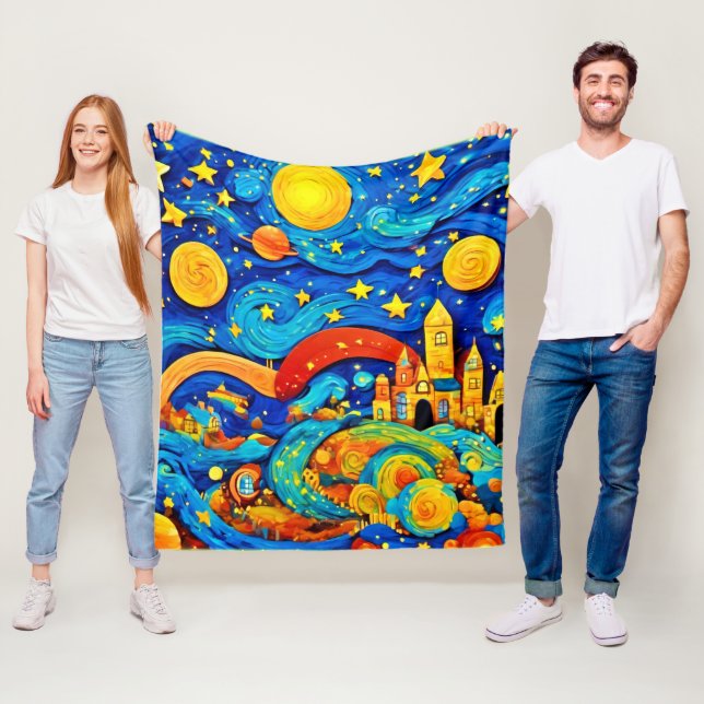 Couverture Polaire Nuit étoilée de dessin animé (En situation)
